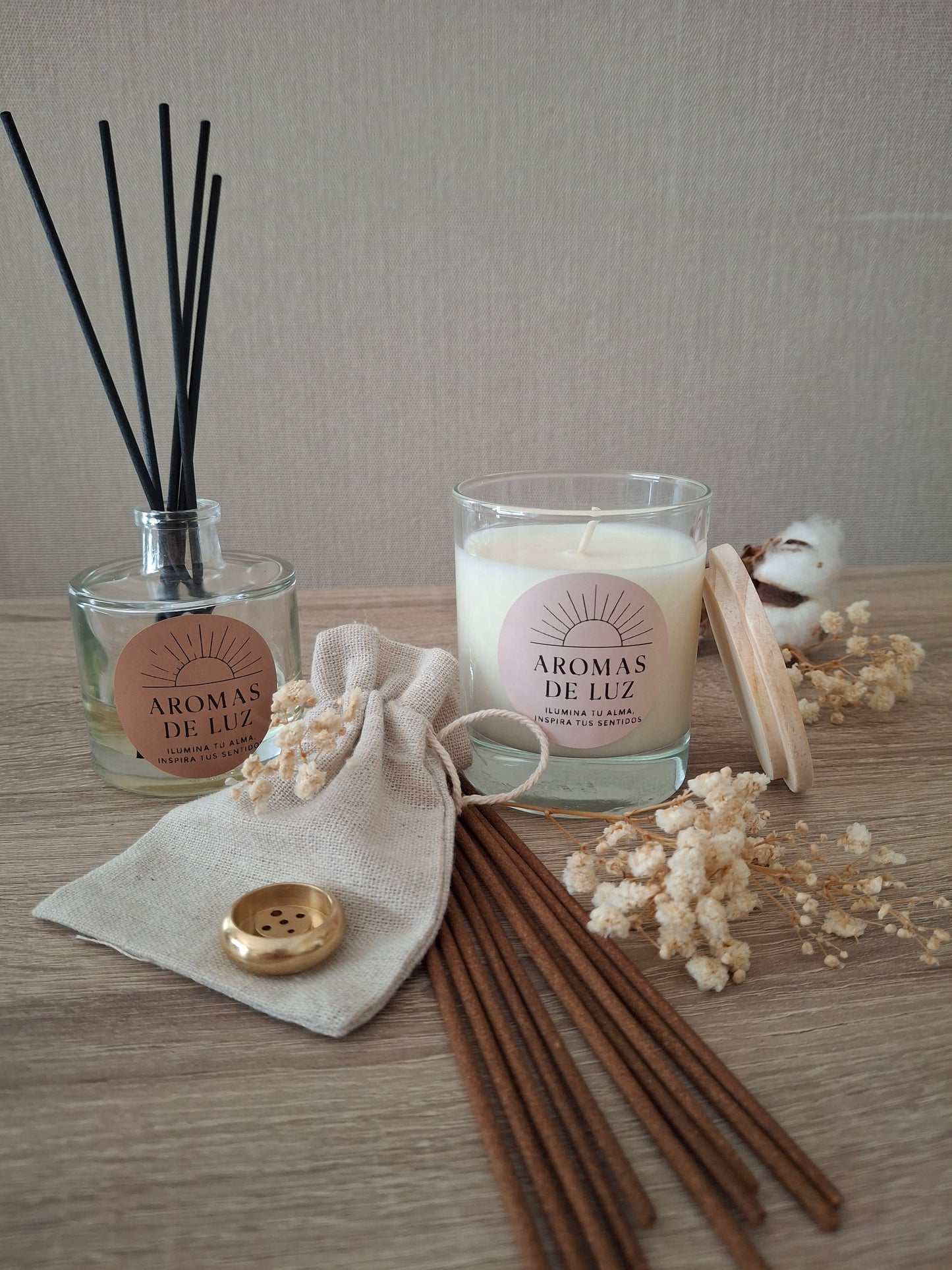 Pack Aromático Completo - Vela, Incienso y Mikado
