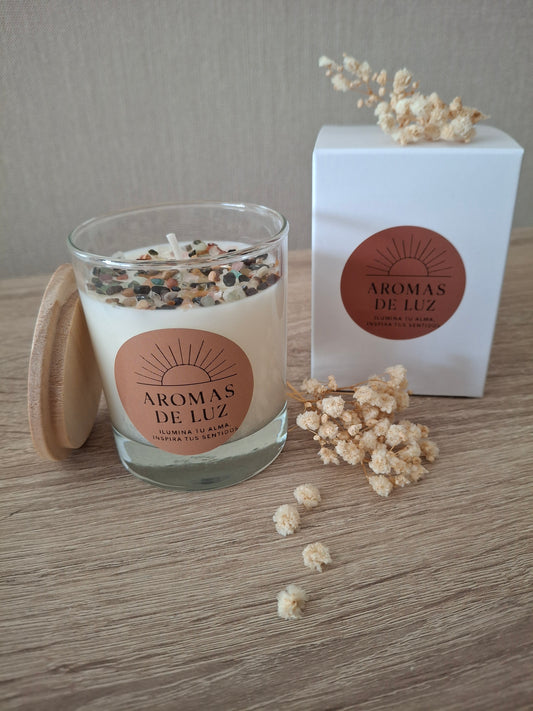 Aromática vela personalizada con piedras naturales